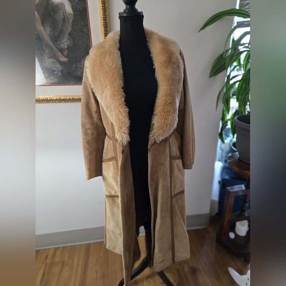 Long Vintage Suede Jacket Faux Fur Collar - Picture 2 of 16